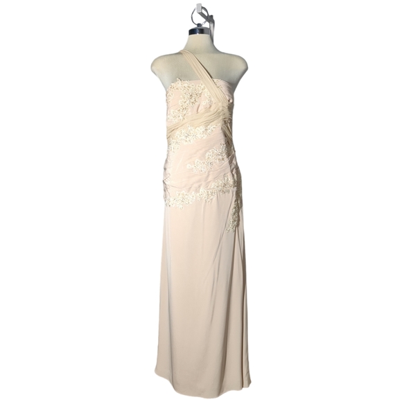 UNIQUE Couture Beige Embellished Two Pieces Formal Maxi Dress Size 16 - Picture 16 of 16